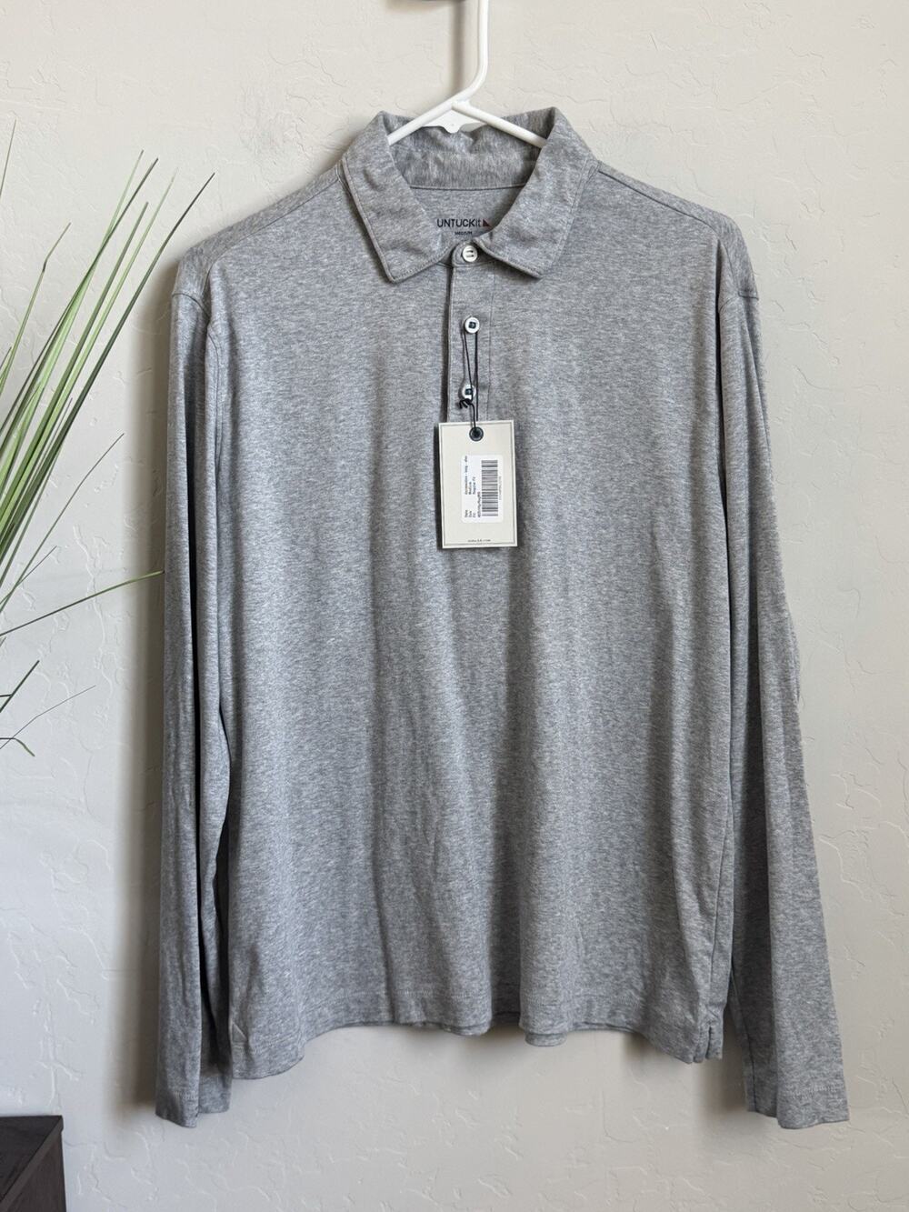 UNTUCKit Damaschino Polo Shirt Mens Medium Gray Heather Long Sleeve 100% Cotton